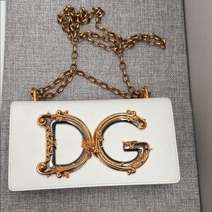 Dolce & Gabbana White Crossbody Bag with Gold Chain comes with dust bag